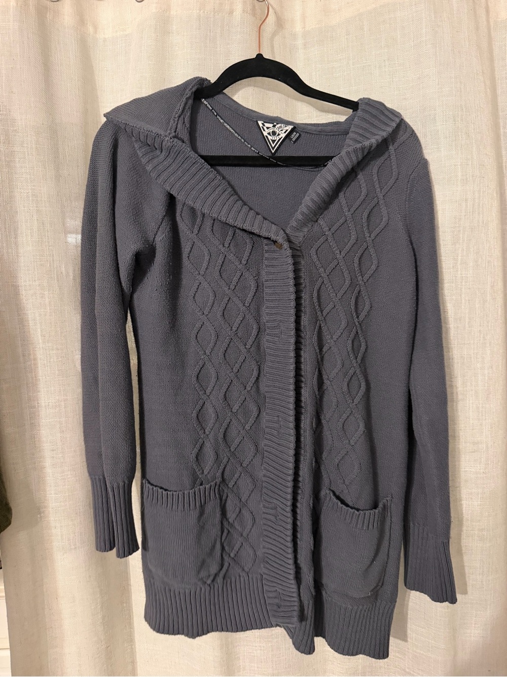 Volcom Gray Hooded Cable Knit Cardigan